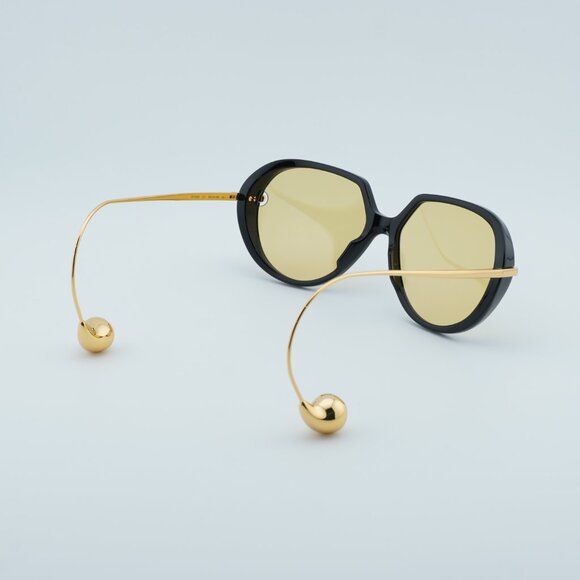Bottega Veneta BV1436S 001 Sunglasses Black Square Frame, Yellow Lenses